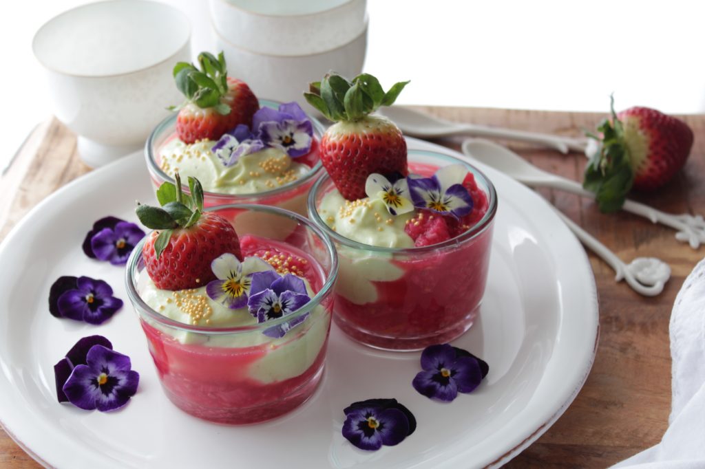 Avocado Cream with Rhubarb and Strawberries