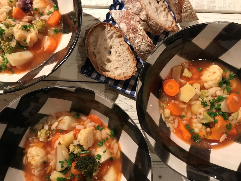 Chef's Handyman, hearty soup with vegetables and orzo pasta