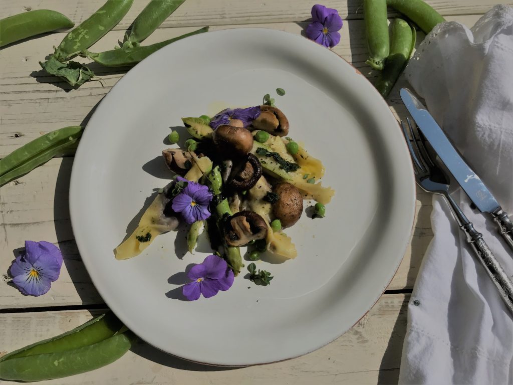 Chef's Handyman Coated Blueberries with Mushrooms and Peas